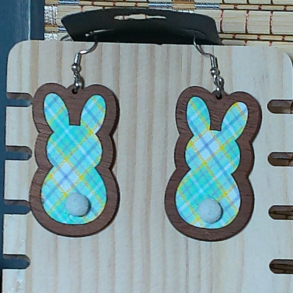 Adorable Spring Plaid Handmade Bunny Earrings
