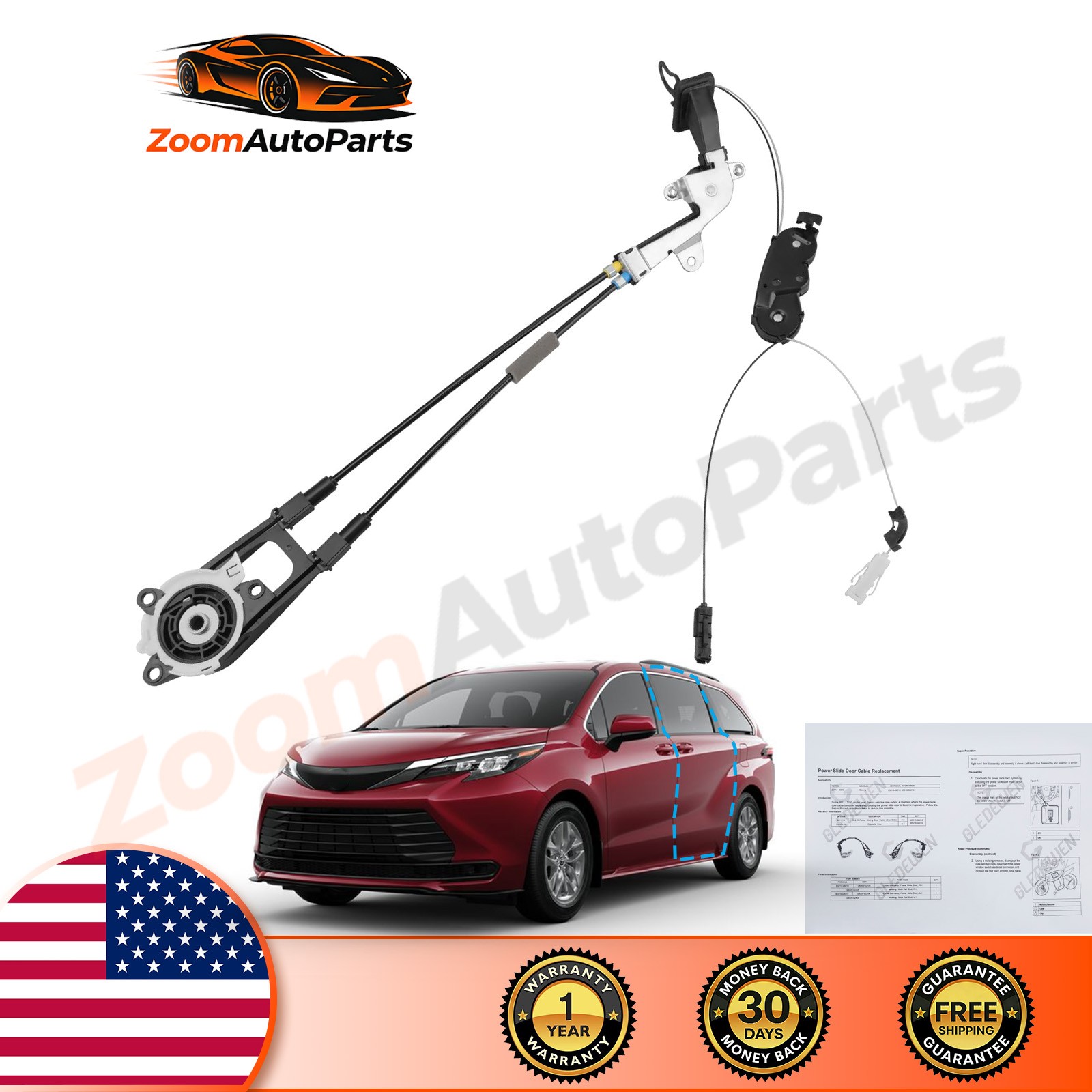 Left Driver Side Power Sliding Door Cable Assembly For Toyota Sienna 2011-2020