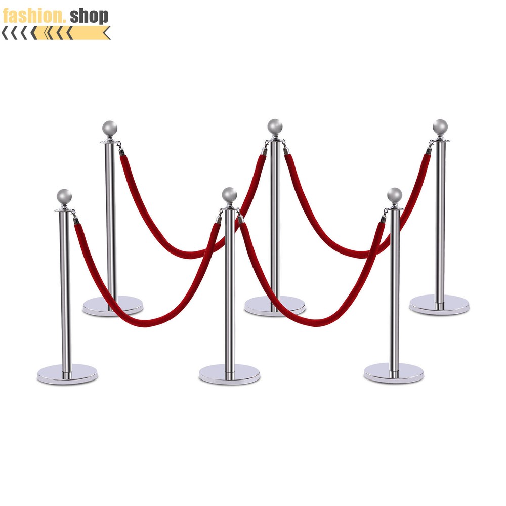 6Pcs Stanchion Posts with 4 Velvet Ropes Crowd Control Queue Pole Barrier