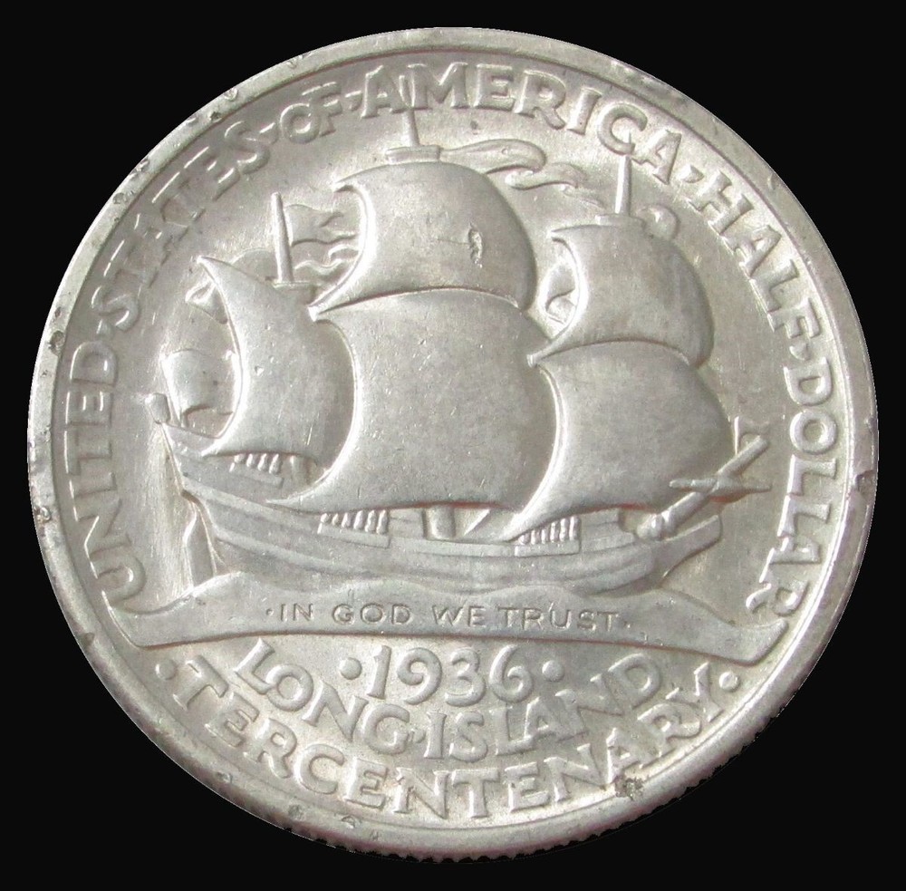 1936 SILVER LONG ISLAND TERCENTENARY COMMEMORATIVE HALF DOLLAR MINT STATE