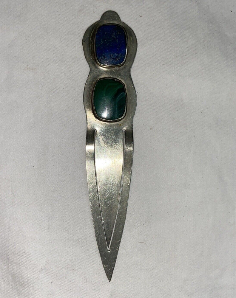 Sterling Silver Book Mark with Azurite & Malachite Accent Marked Chile