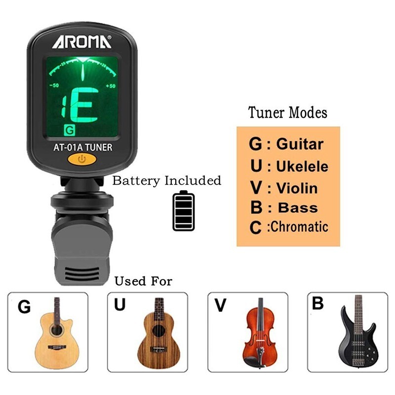 Clip-On LCD Digital Tuner for Guitar Bass Violin Ukulele Chromatic AT-01A