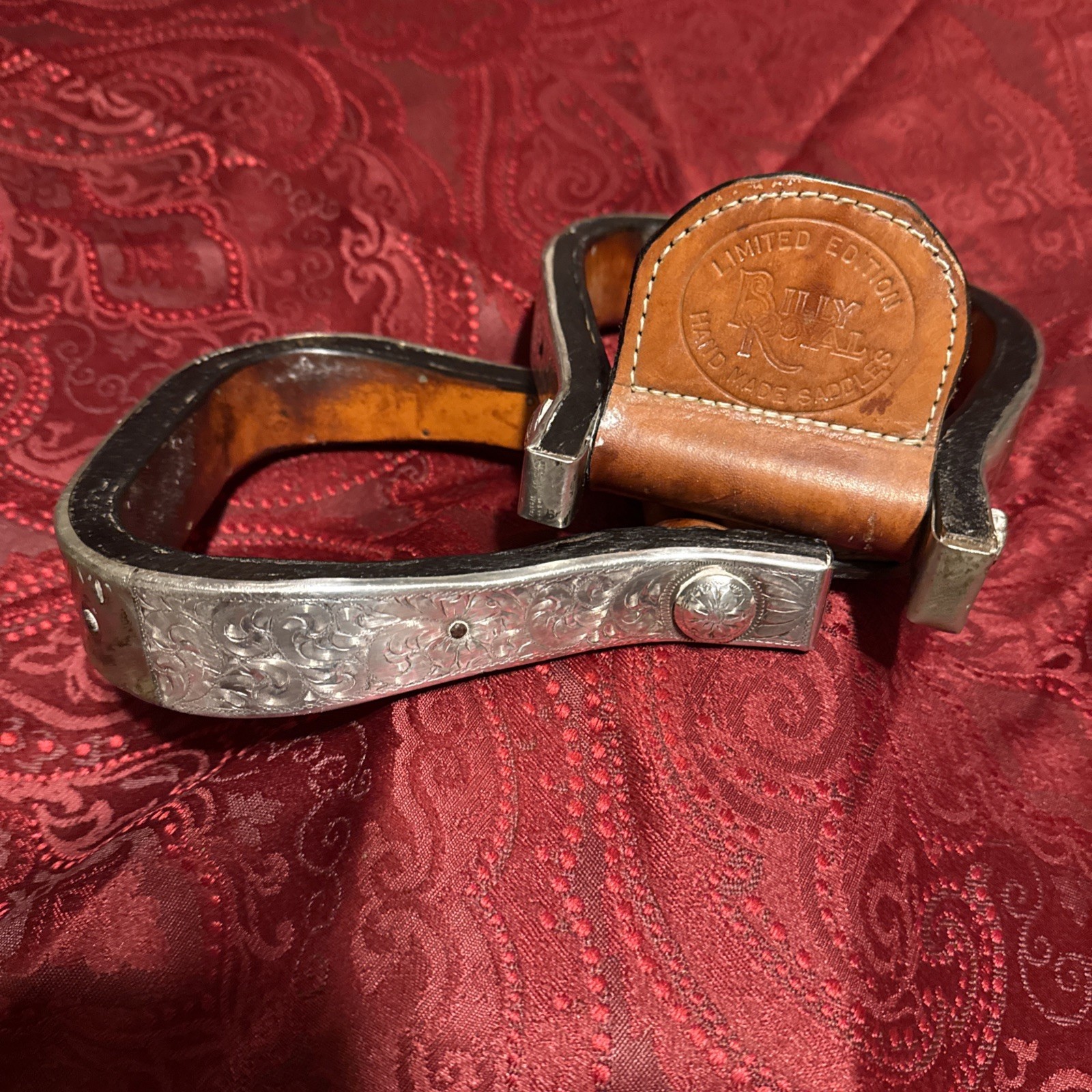 Billy Royal Marked Engraved Sterling silver Western Saddle Stirrups 1.5 inch