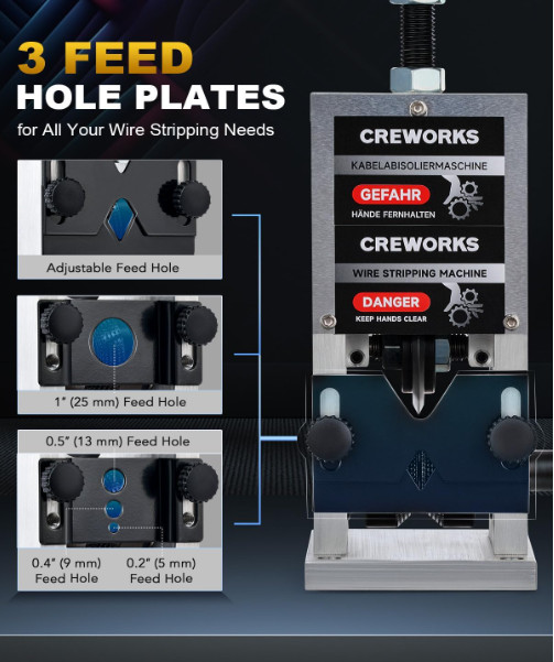 CREWORKS Manual Wire Stripper Machine 0.06–1" Drill Powered Tool