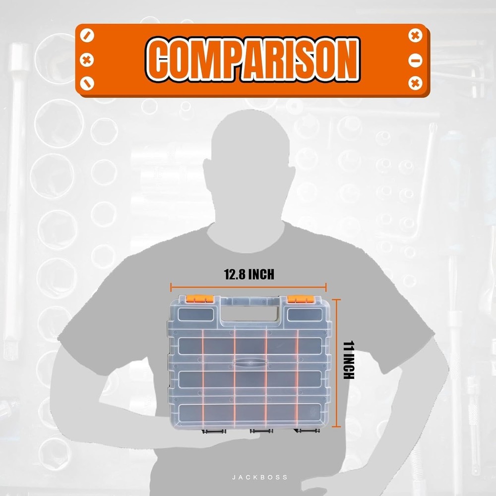 2 Pack Double Side Tool Box, 34-Compartments for Hardware, Screws, Bolts, Nails