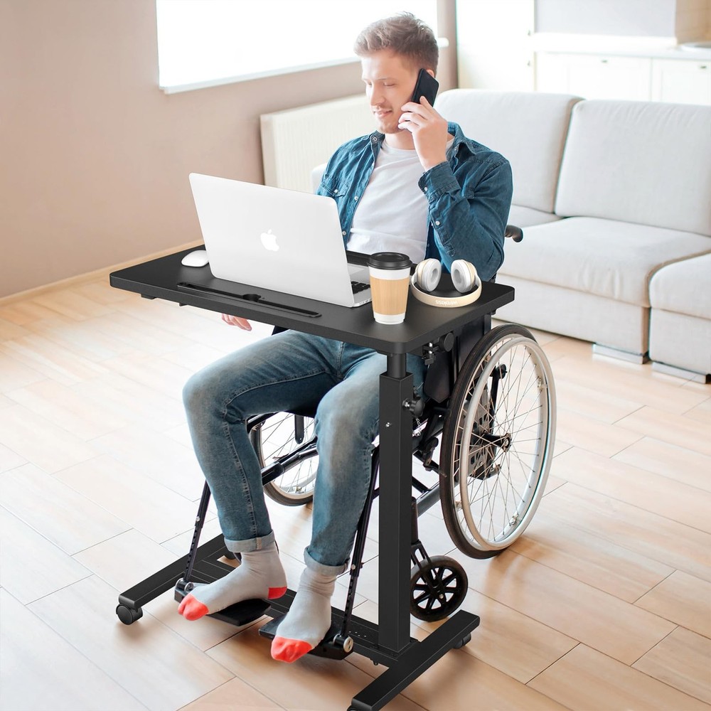 Eocnrhe Adjustable Overbed Bedside Table Hospital Bed Table Wheels Portable Roll