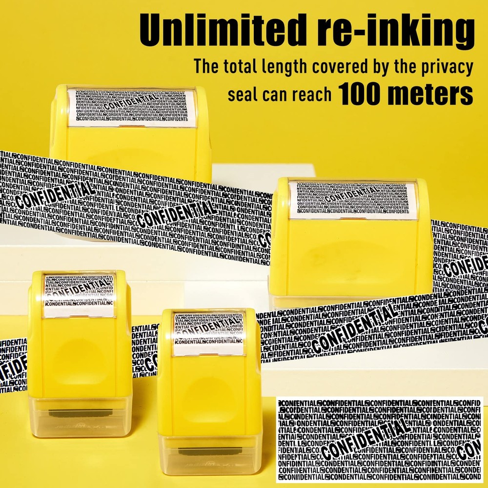 4 Pack Identity Protection Roller Stamp Security Address Blocker with Refills