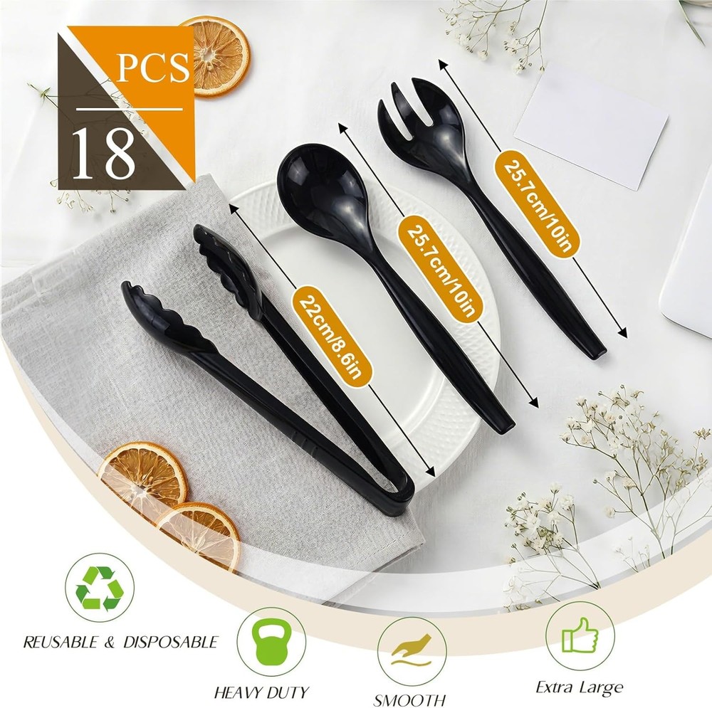 18Pcs Serving Utensils 10'' Plastic Serving Utensils Set Disposable Serving