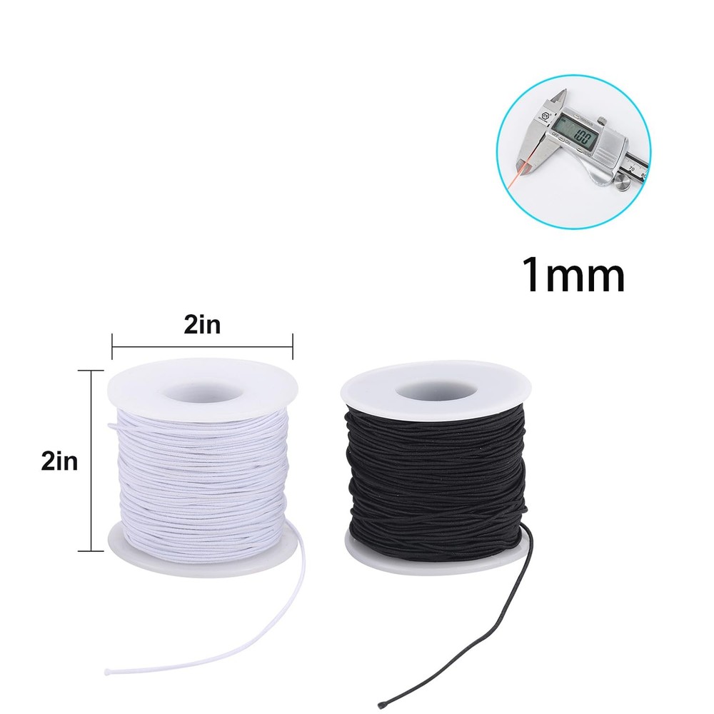 Elastic String for Bracelets, 4 Rolls Black and White Black,