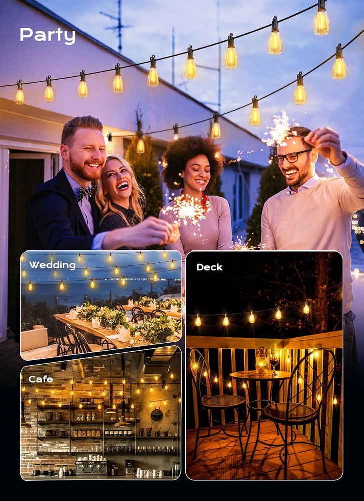 Outdoor String Lights Patio Lights, 100FT ST38 Shatterproof Dimmable Waterproof