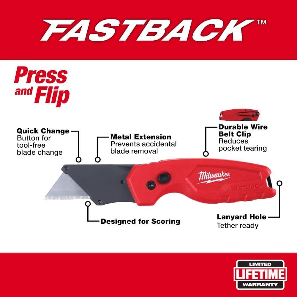 FASTBACK Folding Utility Knife 2 Pack with Blade Storage Gut Hook
