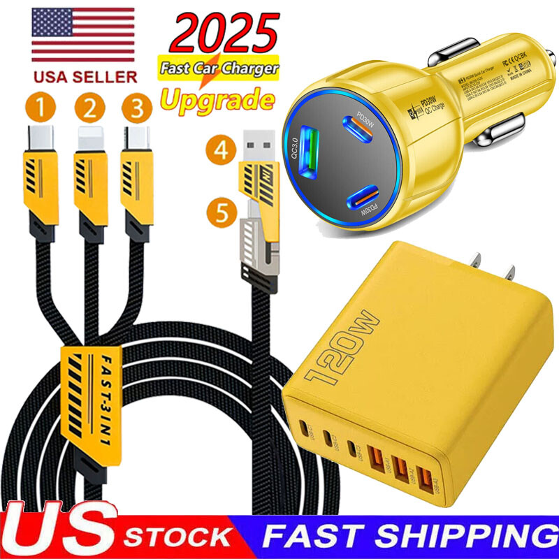 120W Super Fast Charging USB Type C Wall/Car Charger For All Cell Phone iPad