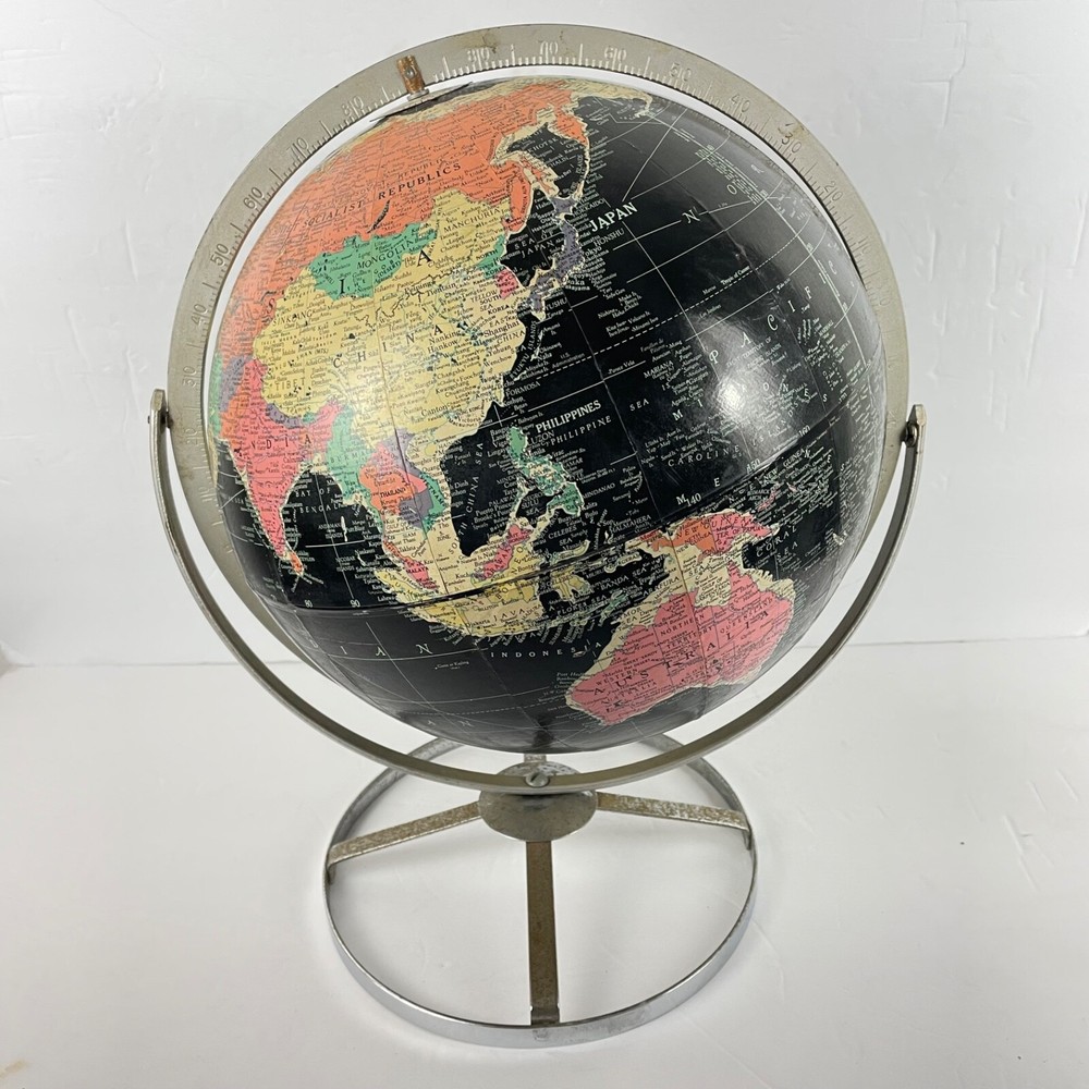 Vintage Replogle Black Globe Chrome 12" Diameter 1957-64