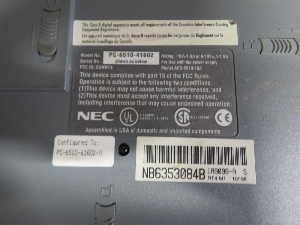 NEC Versa 2400 Vtg Laptop – Powers On, Untested As-Is Retro Computer NO ADAPTER!