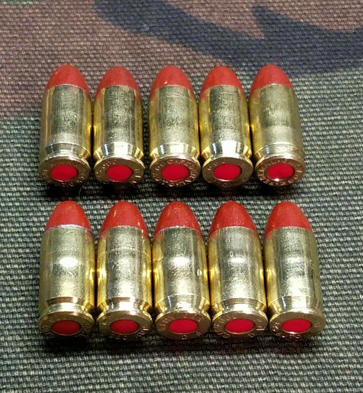 380 ACP SNAP CAPS  SET OF 10 (RED+BRASS) REAL WEIGHT!!!