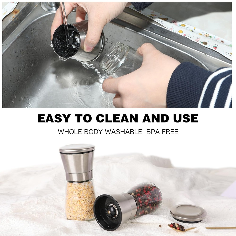 LIVITUP Salt and Pepper Grinder Set Refillable, Medium, Sliver