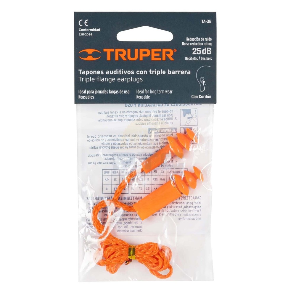 Truper TA-3B Triple Barrier Reusable Earplug with Cord