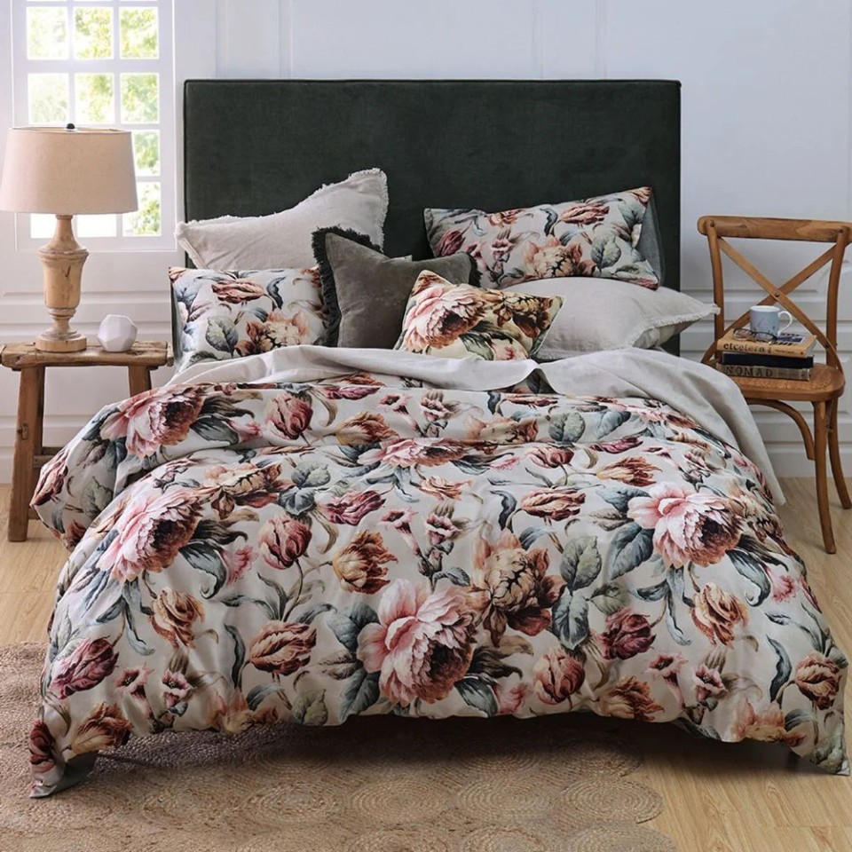 MM LINEN duvet set /shams QUEEN Maxima Vintage Rose PURE COTTON SATEEN 240TC NW