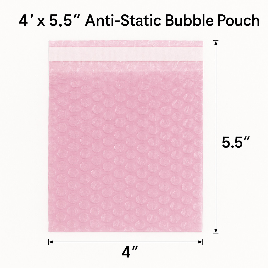 4x5.5 Anti-Static Bubble Out Pouches | Self Seal 3/16" Cushion Bags | Pink