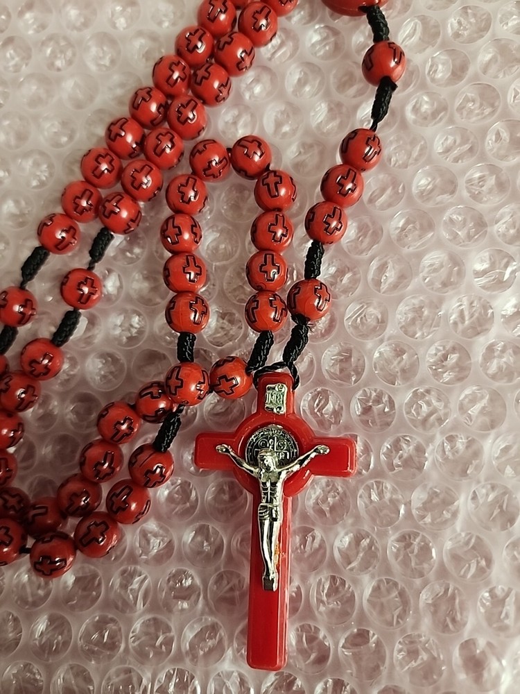 CHRISTIAN CATHOLIC SAINT BENEDICT Cord Rosary Beads 12"