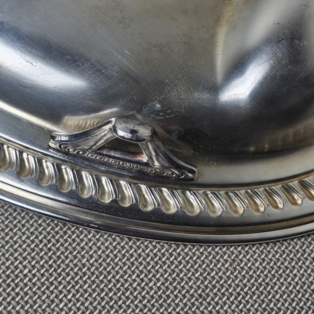 Silver Plate Meat Serving Tray Tree Design Ornate Edge 16" x 11"