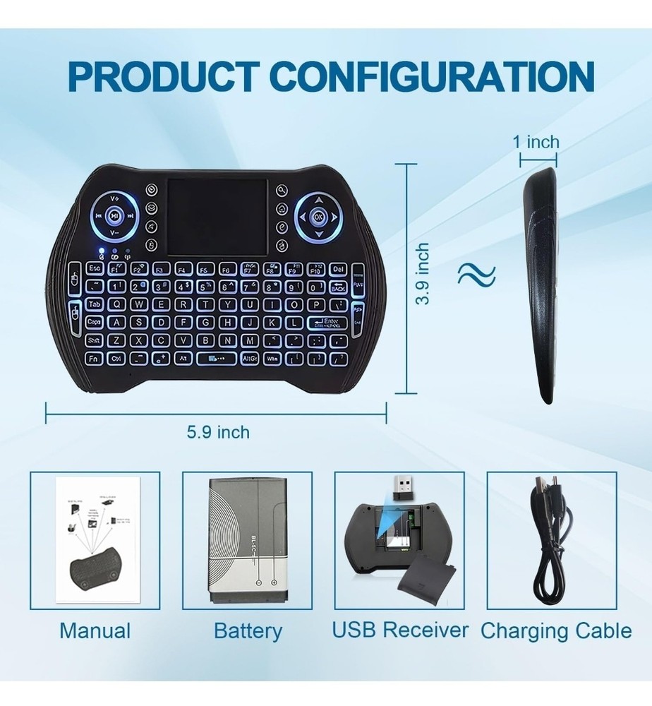 Mini Wireless Keyboard Touchpad Mouse Rechargable Battery ANDROID TV Xbox Pc