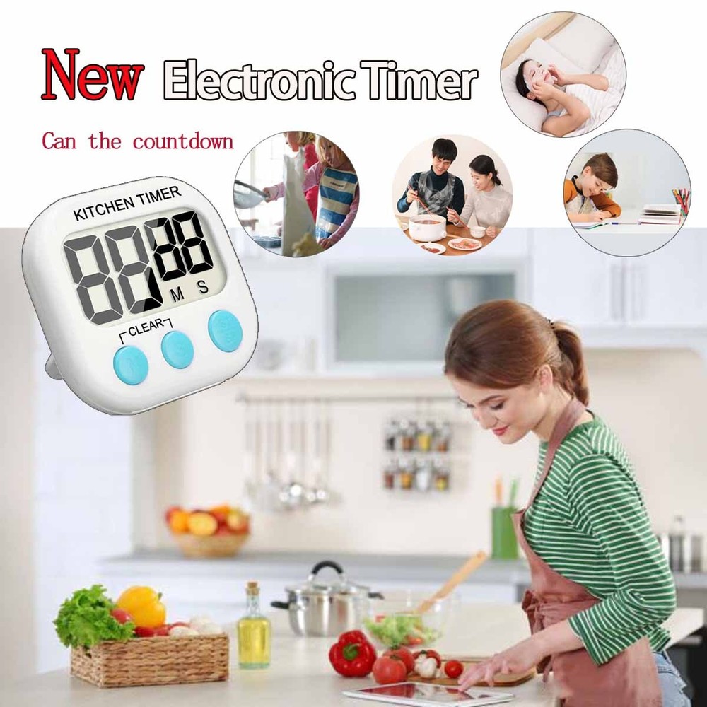2 pcs Kitchen Timer Digital Large Magnet Cooking LCD Alarm Loud Count Down Clear