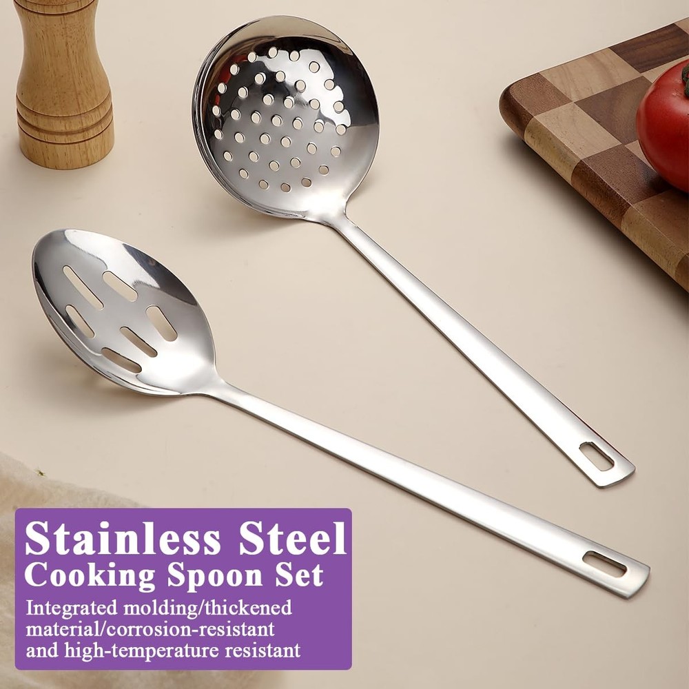 Berglander Slotted 13" Strainer Spoons, Silver Cooking Spoons
