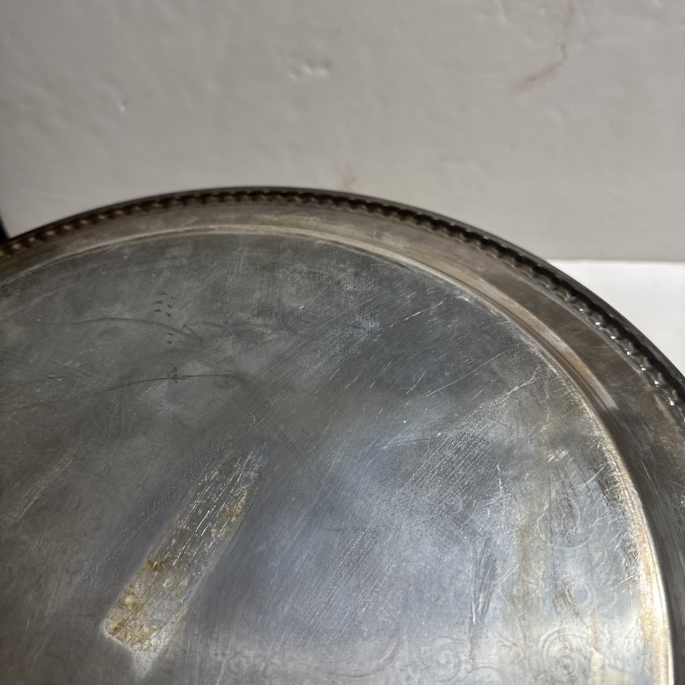 Vintage Silver Plate Serving Tray Floral Pattern 15”