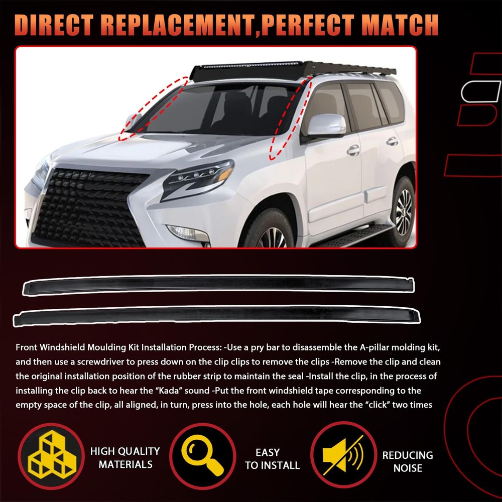 Front Driver & Passenger Side Windshield Moulding Kit Compatible with Lexus V...