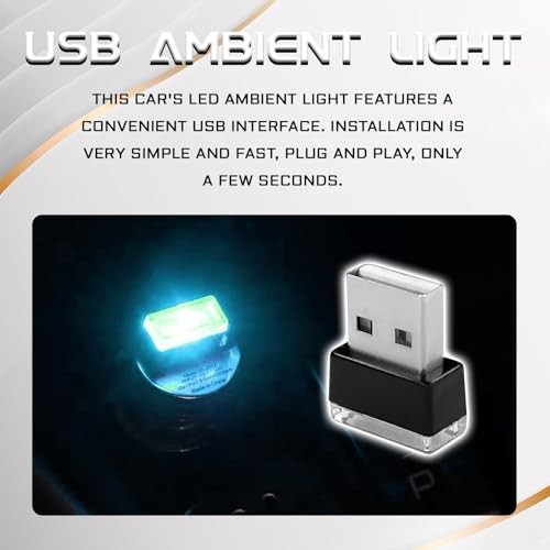 4 PCS LED Lights for Car Interior, Plug-in USB Interface Trunk Blue+Ice Blue