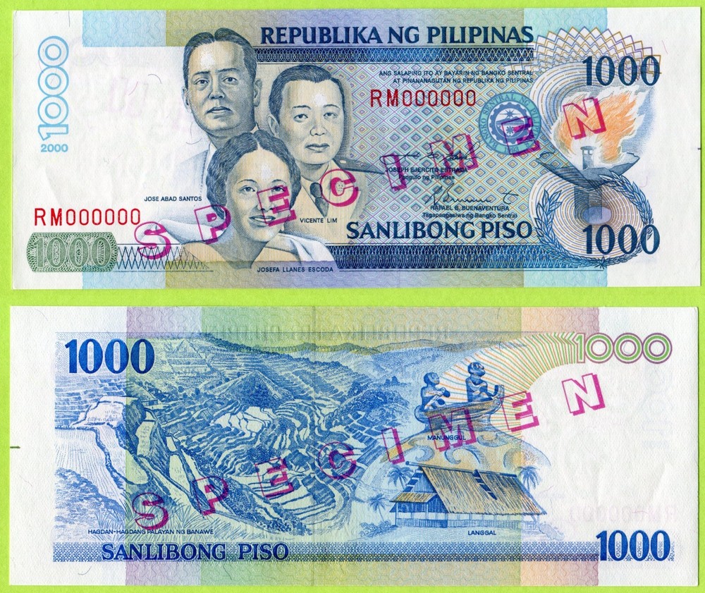 Philippines 1000 Piso 2000 P186cs UNC / Specimen