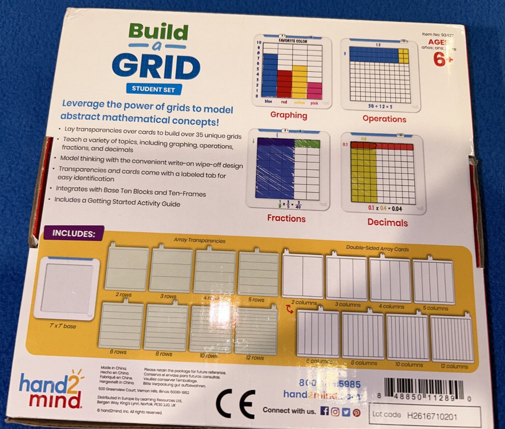 Hand2Mind Build-A-Grid Student Set Math Wipe Off Transparency Teaching Tool