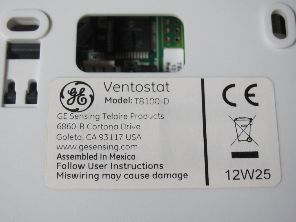 GE Sensing T8100-D Ventostat CO2 Ventilation Controller TMP, LCD, WHT