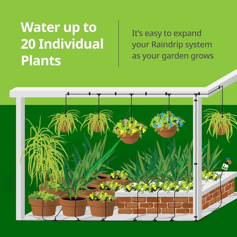 Raindrip R560DP Automatic Drip Irrigation Watering Kit 20 PC Drippers, Black