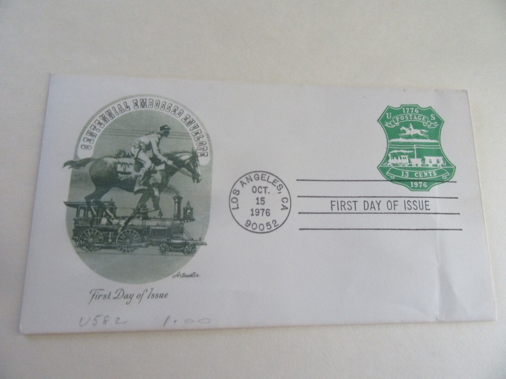 US Postage Centennial (1776-1976) Emboosed 13c Envelope Fdc Sc#U582-Artmaster