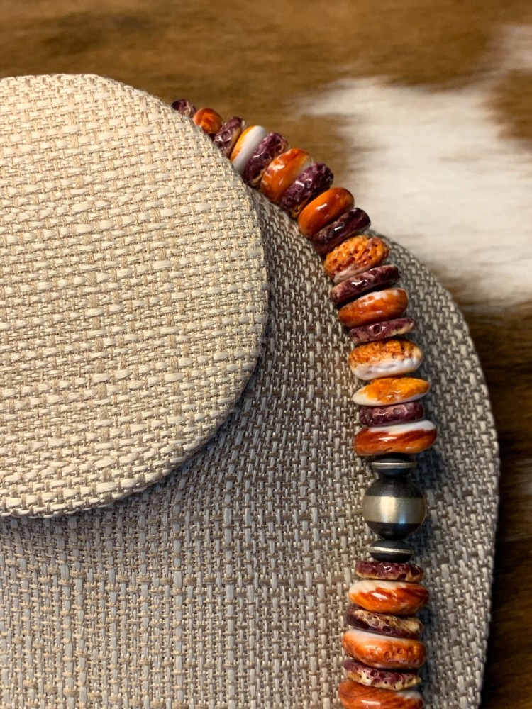 RED/ORANGE ~ SPINY ~ CHUNKY ~ STERLING SILVER ~ NECKLACE