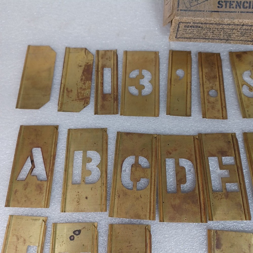 General Adjustable Interlocking Brass Stencils 1” INCOMPLETE W Box