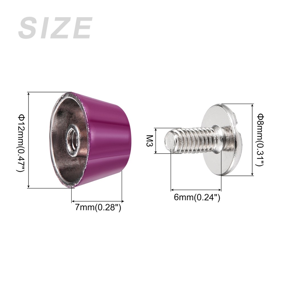 Screw Back Stud Spike (12x7mm) 10pcs, Flat Head Stud Rivets Purple