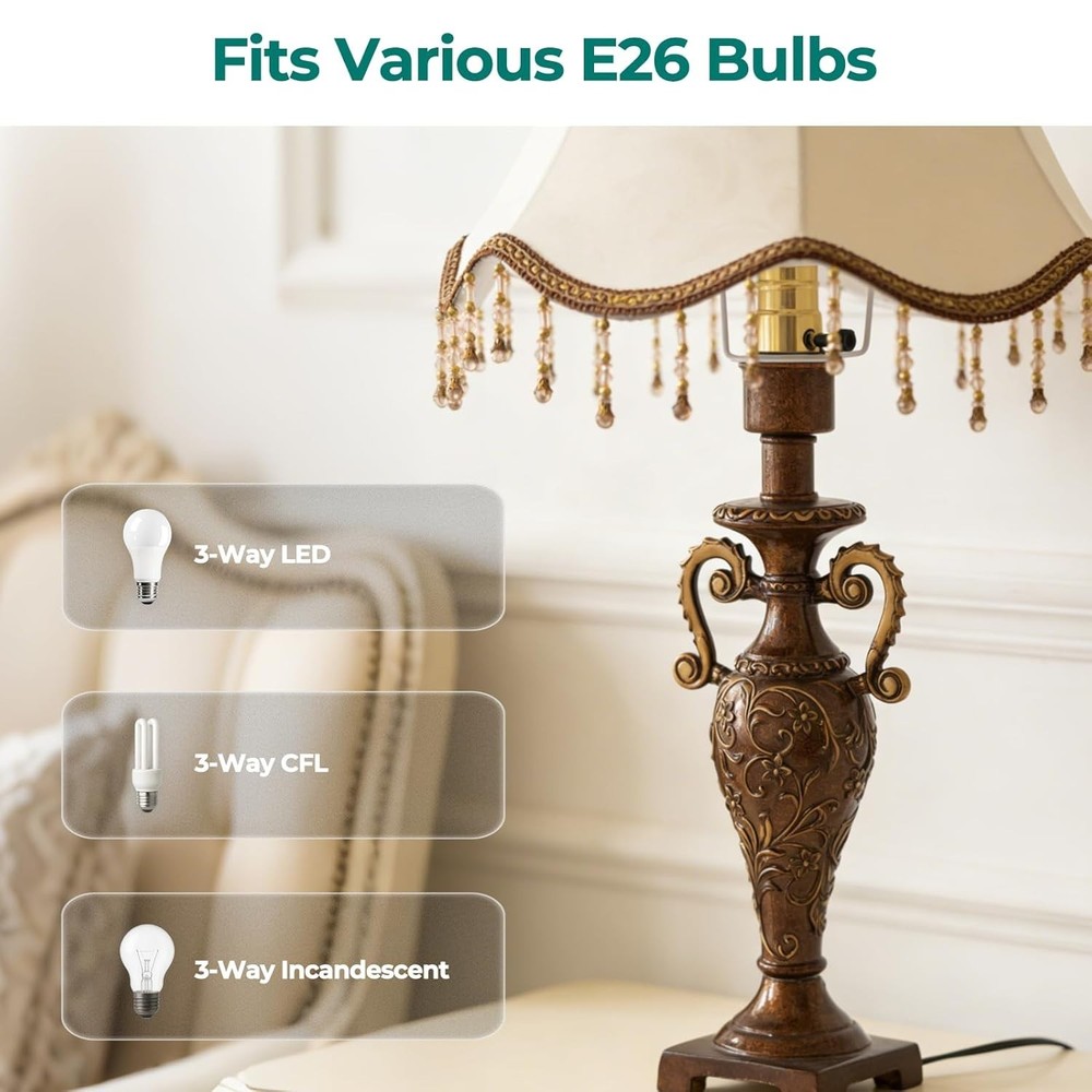 Elegantly Designed Gold E26 Socket - 3-Way Adjustable for Table and Floor Lamps