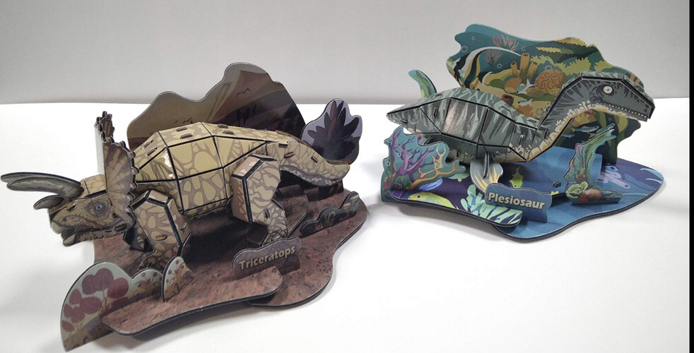 2 Pack 7.4" Dinosaur 3D Puzzle Triceratops & Plesiosaur 36 Pieces