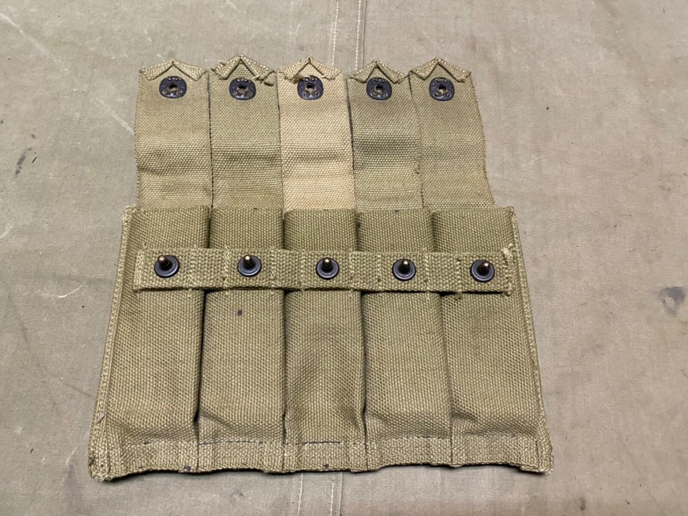 RARE ORIGINAL WWII US ARMY 5 CELL 20RD AMMO CARRY POUCH-DATEDS 1942