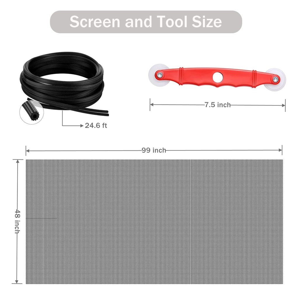 Window Screen Replacement Kit Fiberglass Screen Mesh 48x99 in