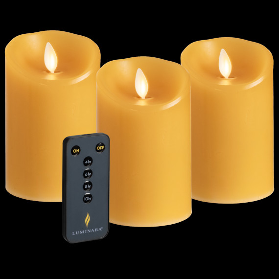 Luminara 3-Piece Flameless 4.5" Pillar Candle Set with Remote