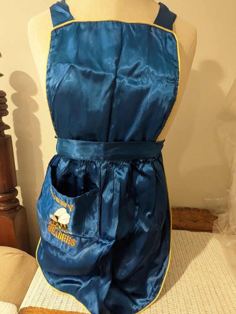 Vintage WW II US Navy Seabees Embroidered Blue Silk Apron USN