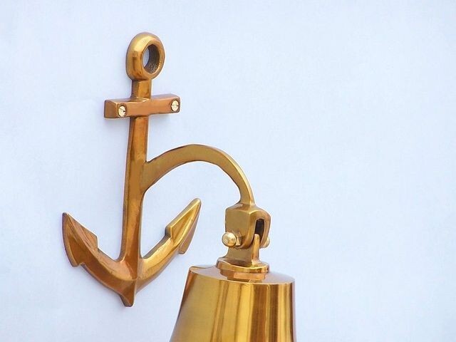 Brass Plated Hanging Anchor Bell 10"