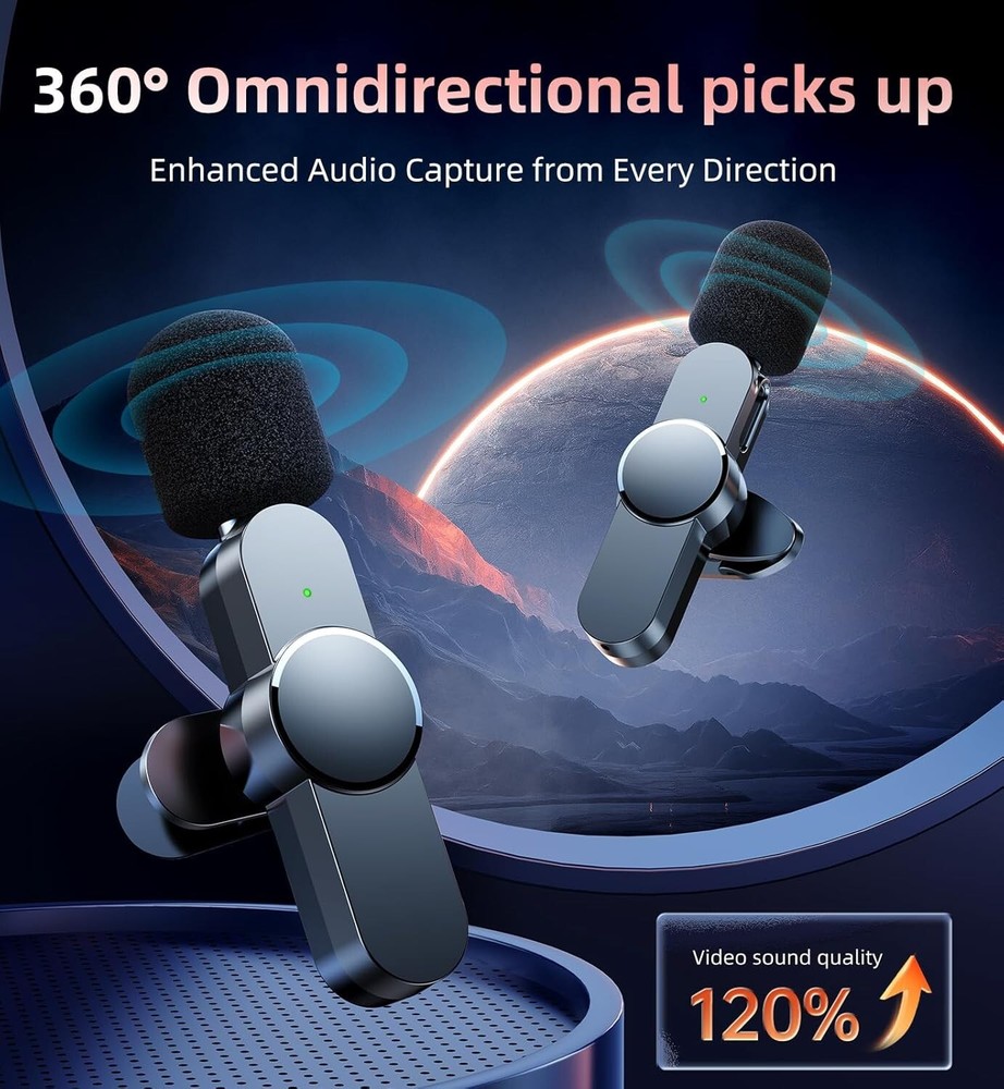 Mini Mic Pro Wireless Microphone for iPhone iPad Android Lavalier Microphone ...