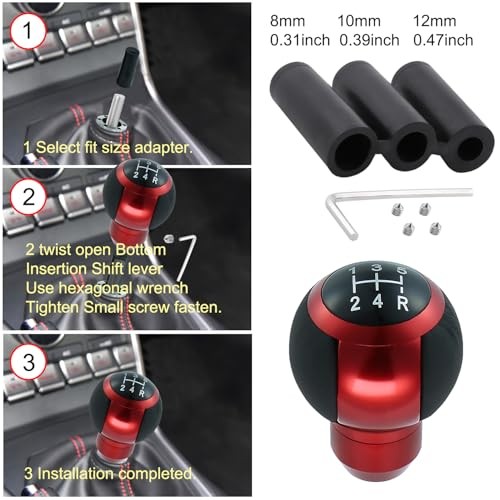 5 Speed Manual Shift Knob Leather Round Ball Gear Shifter Knobs Handle Red