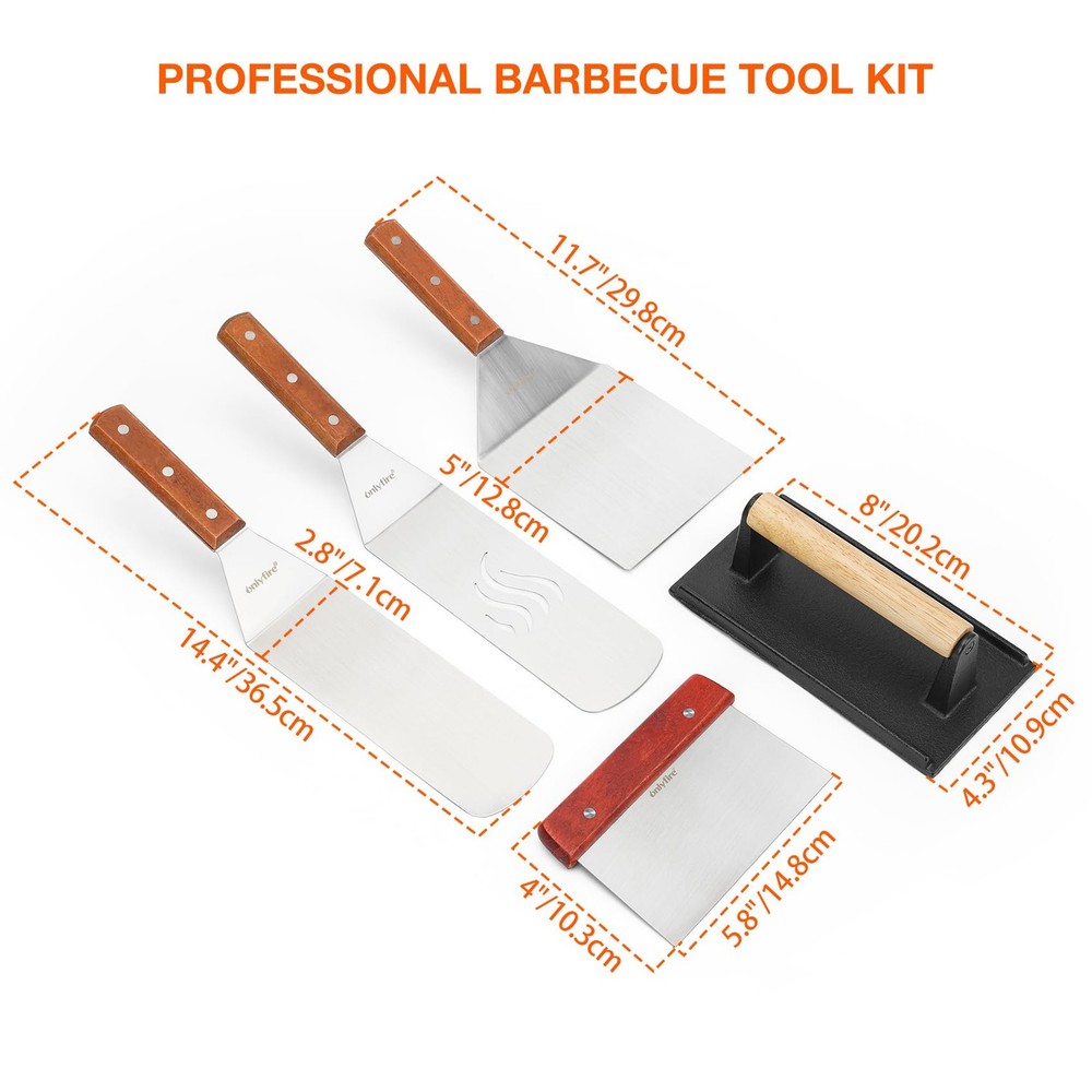 onlyfire Professional Barbecue Tool Kit Grill Griddle Tools Flat Top Griddle ...