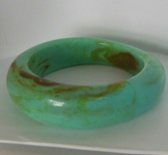 Thick Teal/Brown Marbled Bangle Bracelet